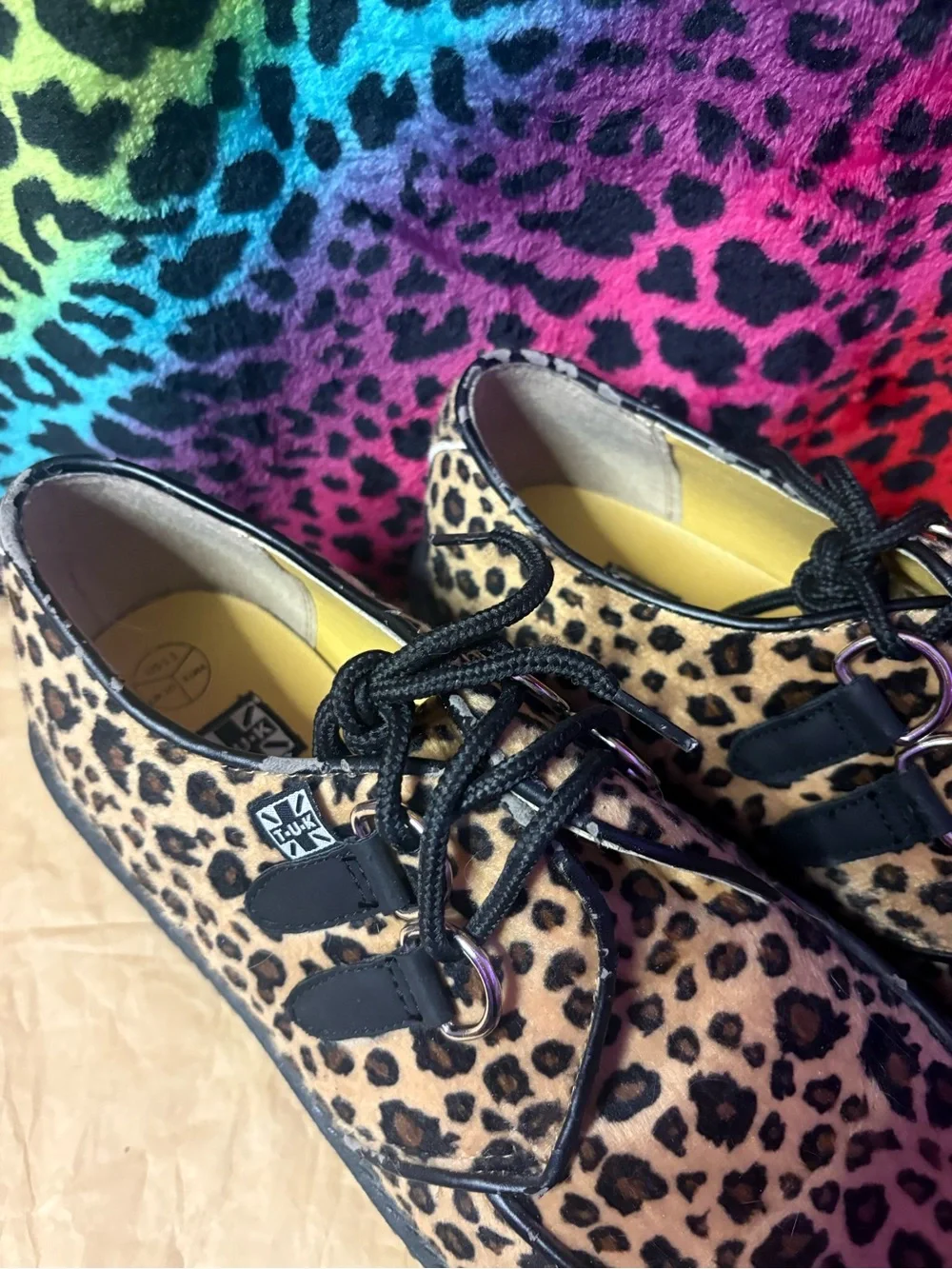 T.U.K Leopard Hair-On Platform Creeper - Tan & Black DEADSTOCK